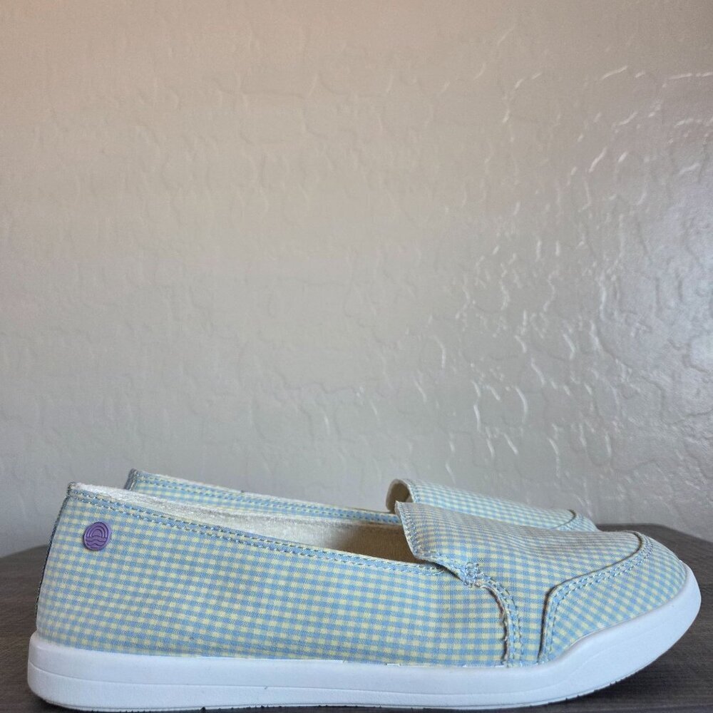 Vionic Beach Manzanita Gingham Plaid Slip-On Canvas Shoe Blue/Yellow Women's 8.5